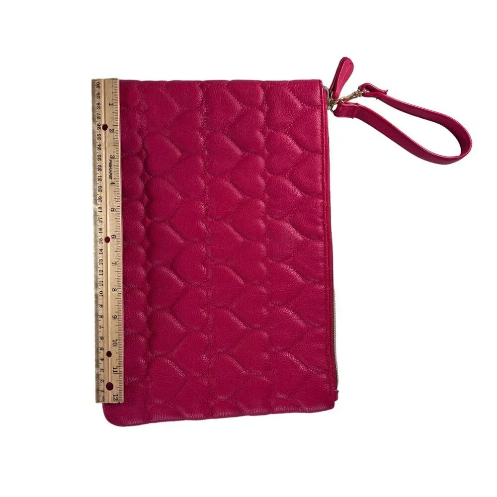 Betsey Johnson Quilted Heart Wristlet Clutch in Hot Pink